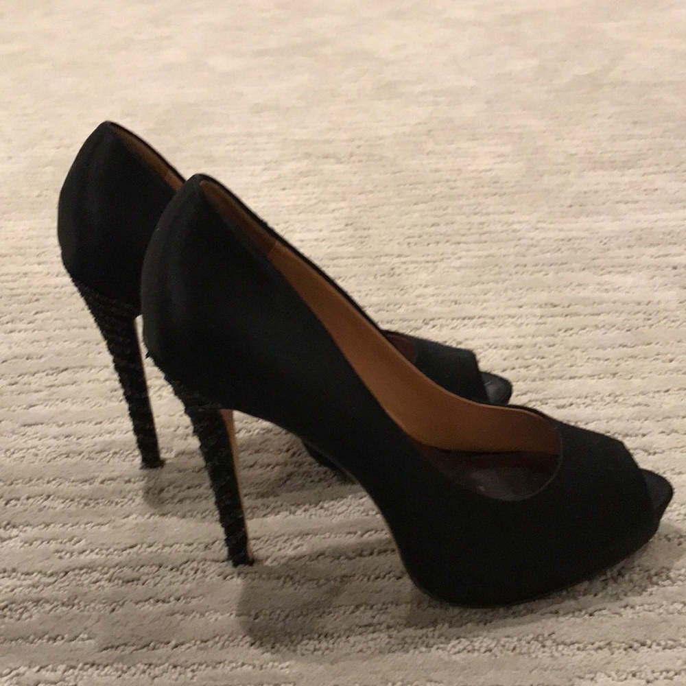 Badgley Mischka Satin Peeptoe Heels - Picture 3 of 5